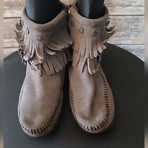 Fringed Suede Ankle Boots, Minnetonka Size 7